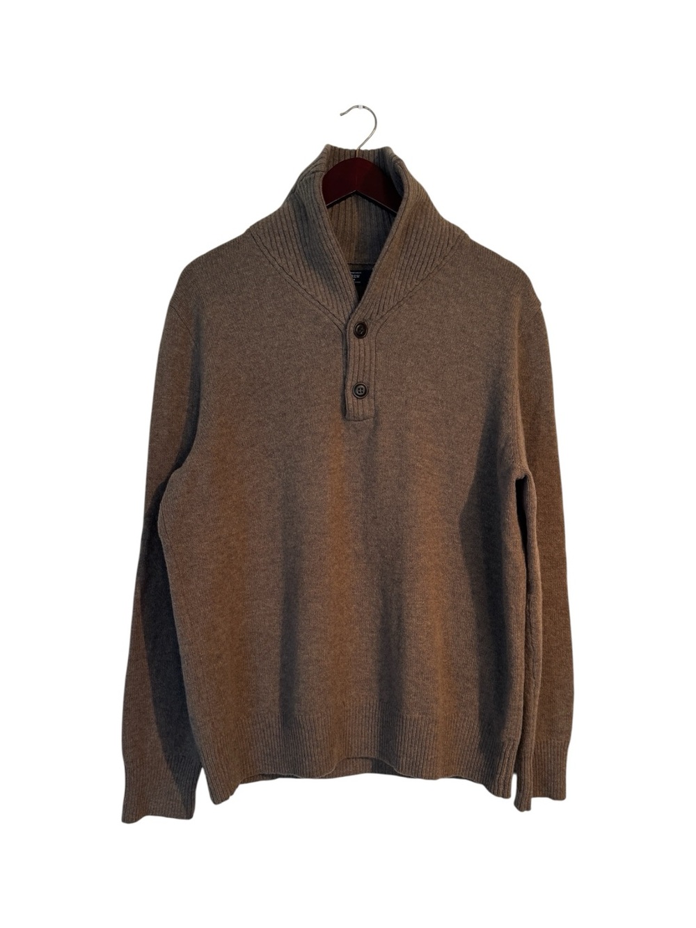 J.Crew 100% Lambswool Brown Shawl Collar Button Mock Neck Sweater Size L
